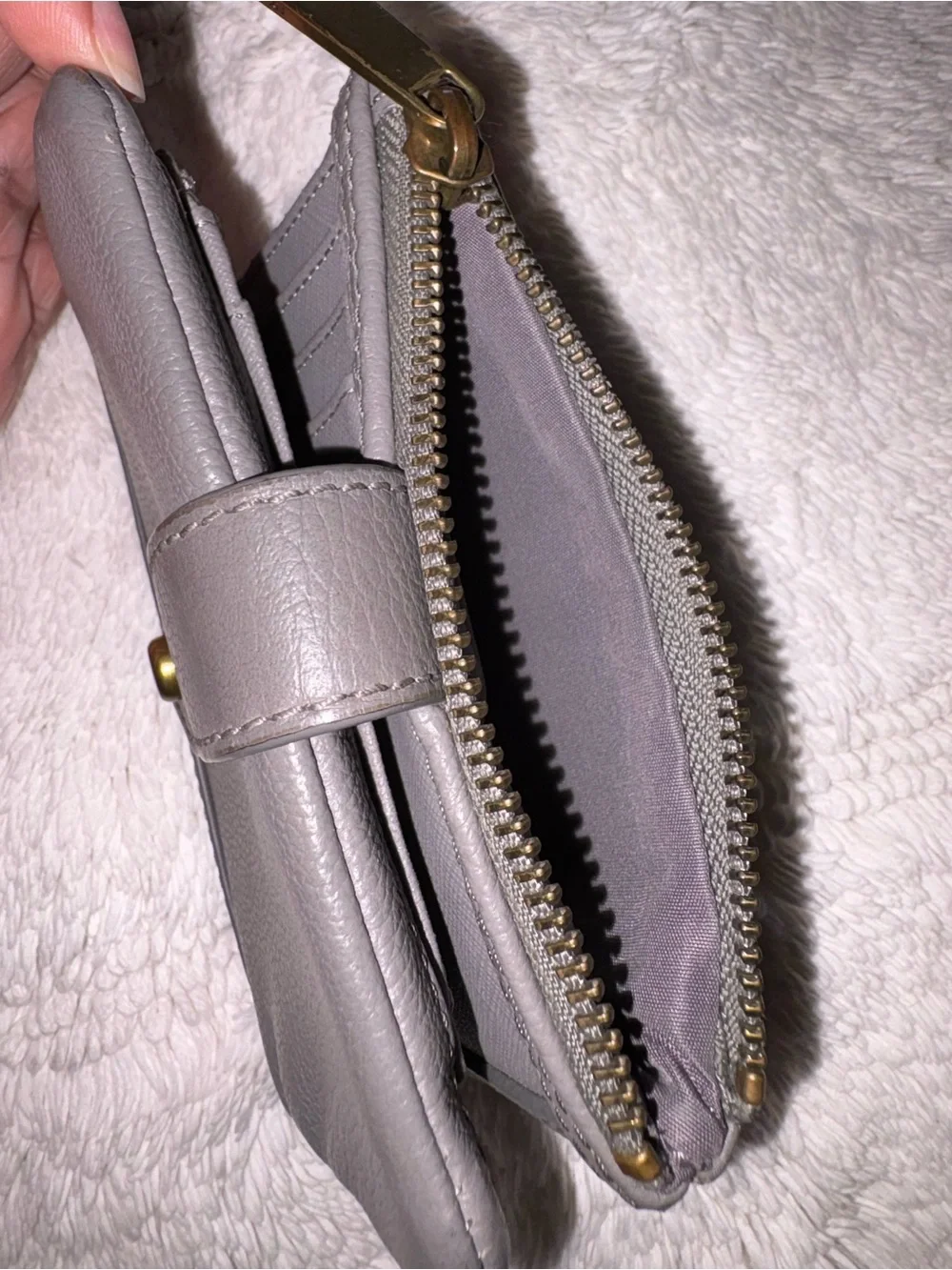 Fossil Gray Leather Zip Wallet